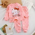 thumbnail image 2 of Toddler Girls Pajama Sets round neck long sleeve Cartoon cat printing tops pants set kids girls soft comfortable Sleepwear Home wear Outfit Sets，2 Piece, 2 of 4