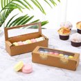 thumbnail image 3 of 50 pcs cajas de macarrones kraft con ventana de pantalla transparente Cajas de envasado de panadería de macarrones pequeños contenedores con pegatinas, 3 of 7