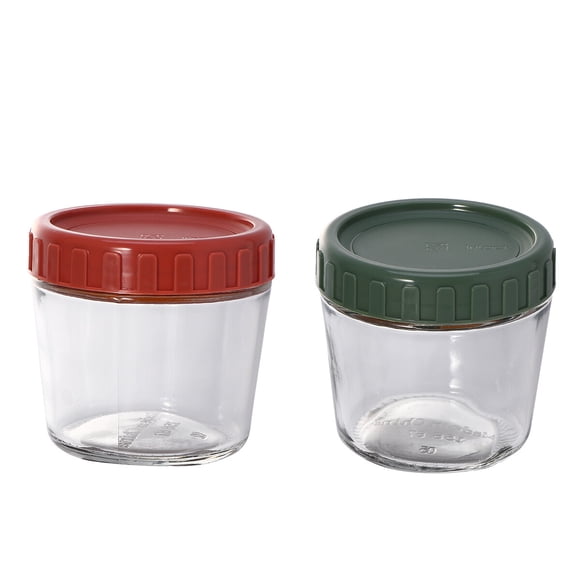 1 Set 2pcs Glass Sealed Storage Can Bird's Nest Cup Food Storage Container Grain Jar for Home Office Kitchen (Red + Green with Sealed Ring)