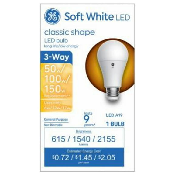 6 Watts/12 Watts/17 Watts 3-Way A19 Classic LED SW Non-Dim Light Bulb - Soft White (1/Pack)