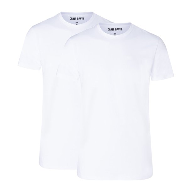 CAMP DAVID Camisetas para hombre, pack de 2 - Camiseta cuello redondo 2P, Algodón elástico Blanco 2XL (XX-Large)