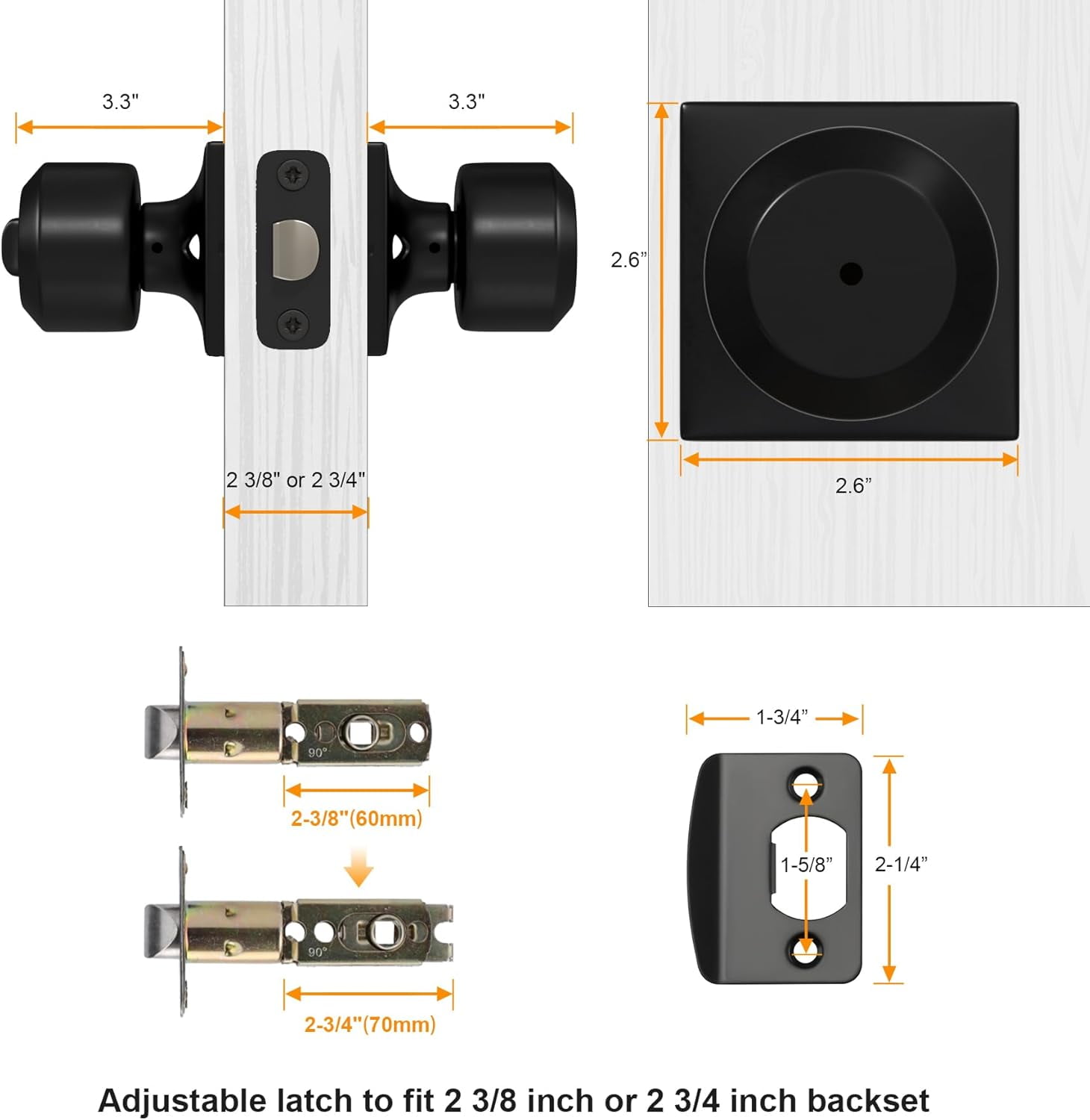 Matte Black Door Knobs Interior, Bedroom Door Knob Bathroom, Interior Door Knobs Privacy Morden Door Knob 1 Pack
