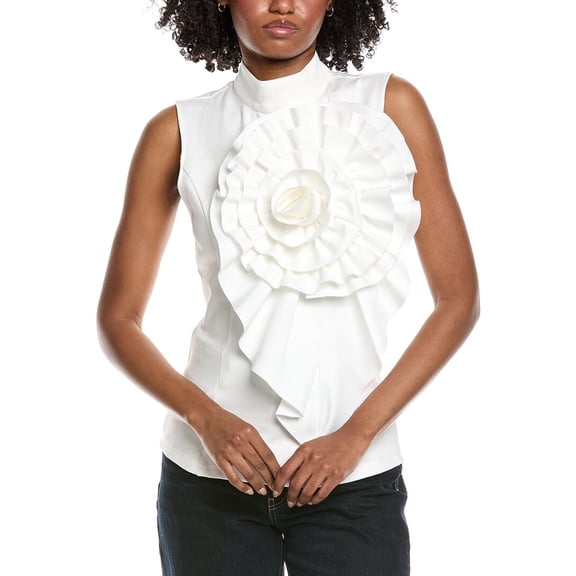 Gracia womens Ruffle Flower Detail Tank, s, White