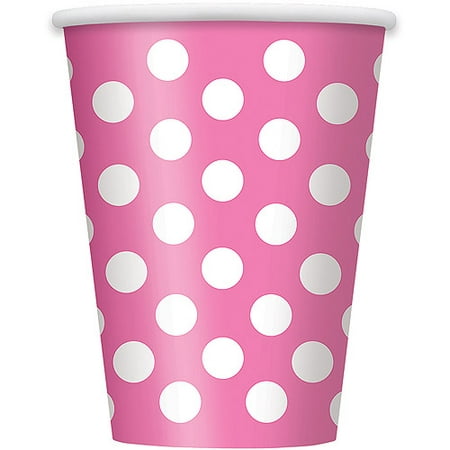 Polka Dot Paper Party Cups, 12 oz, Hot Pink & White, 6 Count