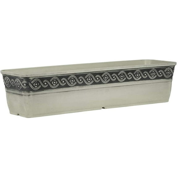 Classic Home and Garden Indoor/Outdoor Rectangular Corinthian Resin Flower Pot Rectangle Planter, Concrete Grey, 18"
