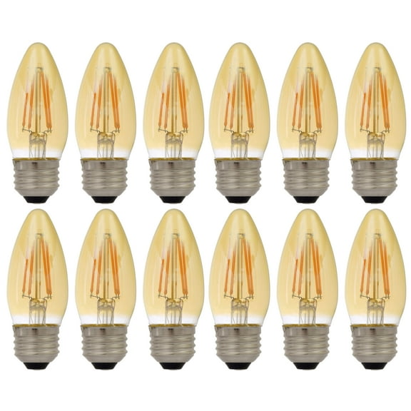 (12 bulbs) SYLVANIA 79721 Vintage Decorative LED Light Bulb, Efficient 4 Watts, B10, Medium Base, Amber Glass Edison Style, Amber Glow 2175K, Dimmable