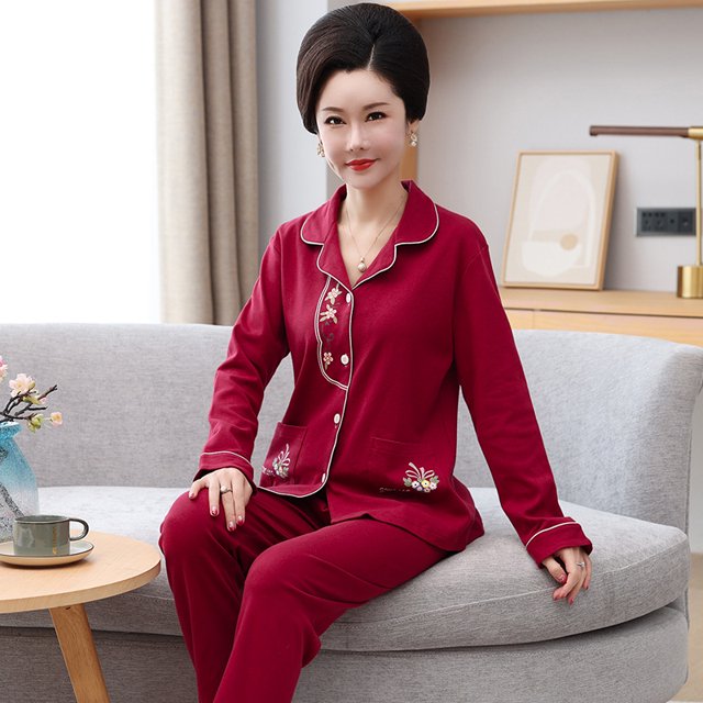 REDHOTYPE Pyjama Simple Mode Femme Manches Longues Pantalon Coton Grande Taille Col Rond Vêtements de Maison Deux Pièces