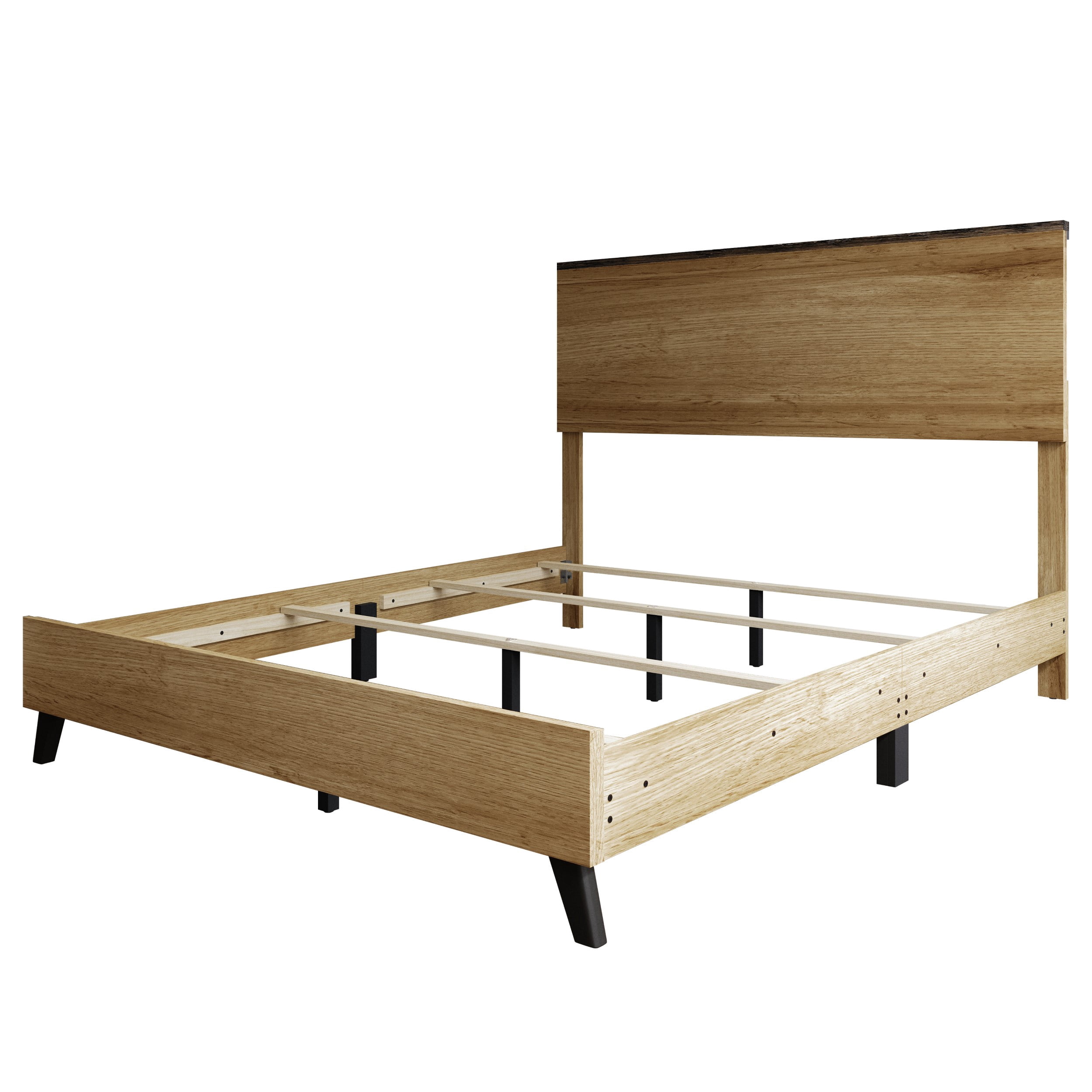 Home Design Emersyn King Panel Bed Frame with Sturdy Wood Panels and Timeless Design, Natural Oak, Easy Assembly