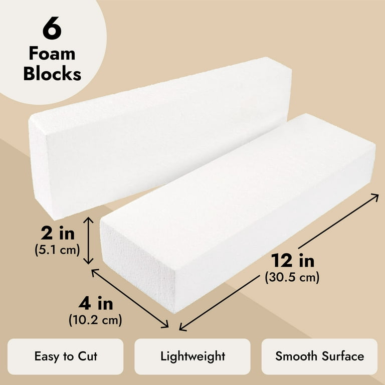 Craft Foam Block - 6-Pack Rectangle Polystyrene Foam Brick Foam Blocks for Sculpture, Modeling, DIY Arts and Crafts - White, 12 x 4 x 2 Inches