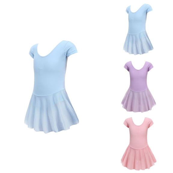 Girls Ballet Leotard with Removable Skirt – Toddler Hollow Back Dance Dress Combo, Solid Short Sleeve Gymnastics Princess Dress for Spring Summer