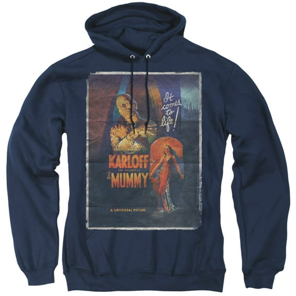 Universal Monsters Mummy One Sheet Adult Pullover Hoodie Sweatshirt Navy