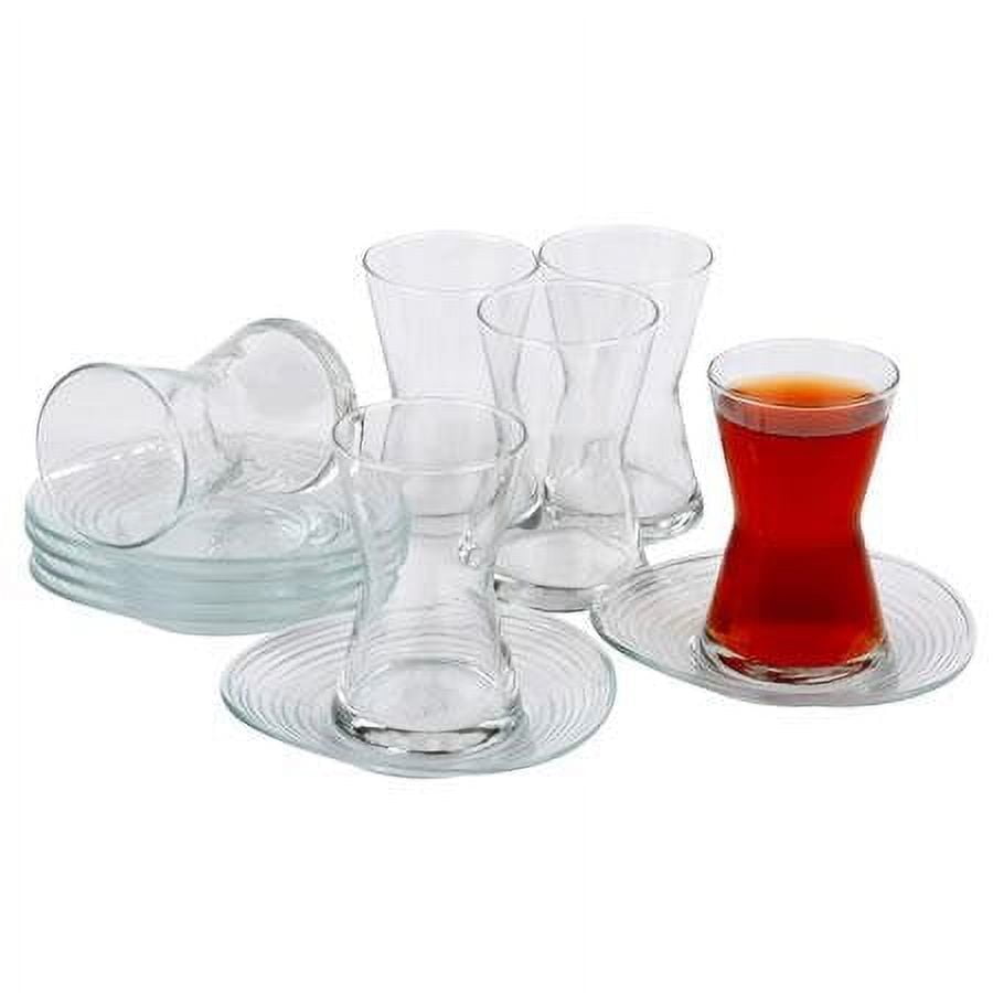 Lav Turkish Tea Cup Set of 6, Clear Tea Glasses and Saucers Set, 5.25 oz