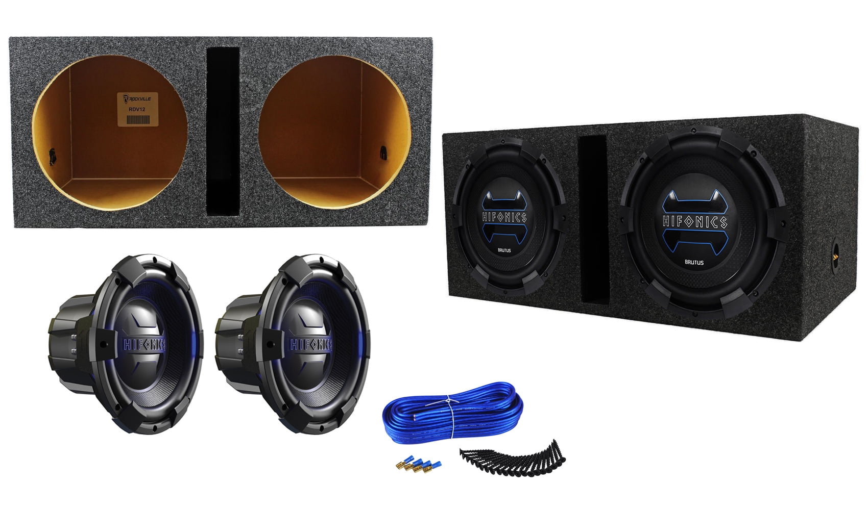 (2) Hifonics Brutus BRX12D4 12" 1800w Car Subwoofers + Vented Sub