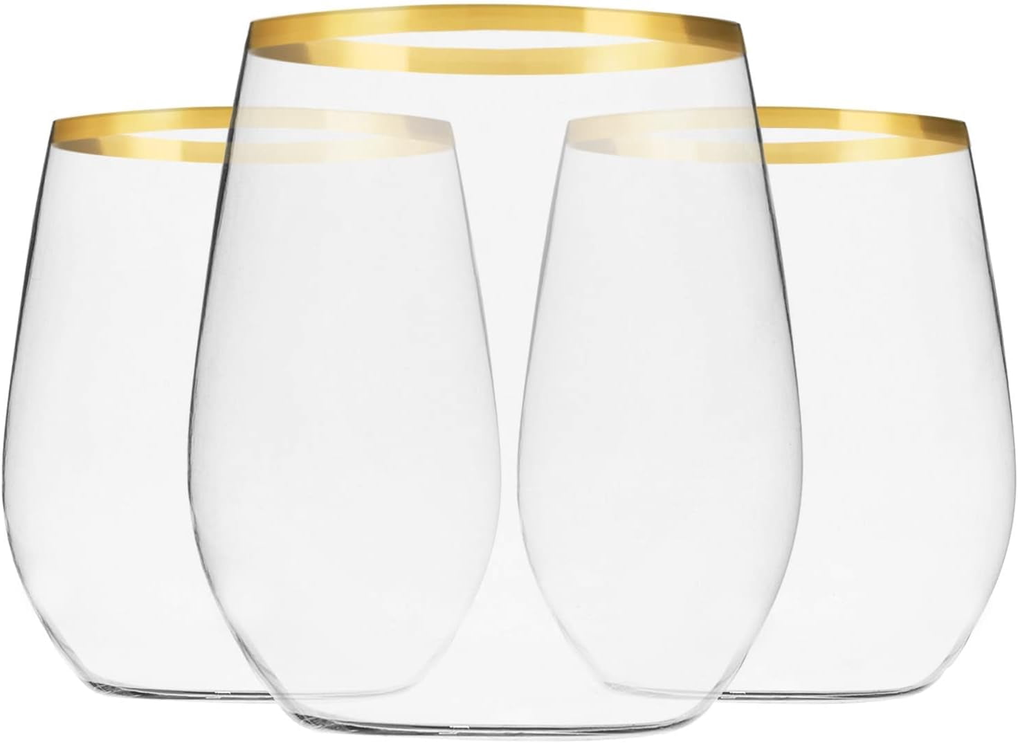 24 Pack Plastic Stemless Wine Glasses with Gold Rim, Disposable 12 Oz Clear Wine Cups – Shatterproof Recyclable And BPA-Free, Fancy Party Cups for Wedding Reception Cocktail Parties and Catered Events