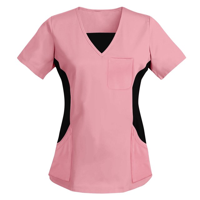 Hauts à Encolure Carrée pour Femmes Ndbuld Mode Femme Patchwork Col en V T-Shirt à Manches Courtes Imprimé Blouse Ample Remises, Rose, P