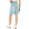 thumbnail image 3 of Unique Bargains Women's Basic Distressed High Waist Ripped Hem Washed Denim Skirt, Light Blue, XS, 3 of 7