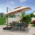 thumbnail image 3 of PURPLE LEAF 9FT Deluxe Square Wood Grain Patio Umbrella, Large Offset Cantilever Umbrella with 360° Rotation, Beige, 3 of 14