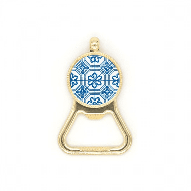 Talavera Blue Pattern Flower Ilustration Beer Bottle Cap Opener Stainless Steel Key Chain