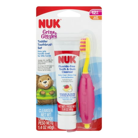 (2 pack) Nuk Grins & Giggles Toddler Toothbrush Set, 12 (Best Toothbrush For 14 Month Old)