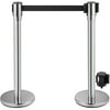 VEVOR Crowd Control Stanchion 6.6ft, Set of 2 Pieces Stanchion Set, Stanchion Set with 6.6 ft/2 m Black Retractable Belt,Silver Crowd Control Barrier with Concrete and Metal Base–Easy Connect Assembly