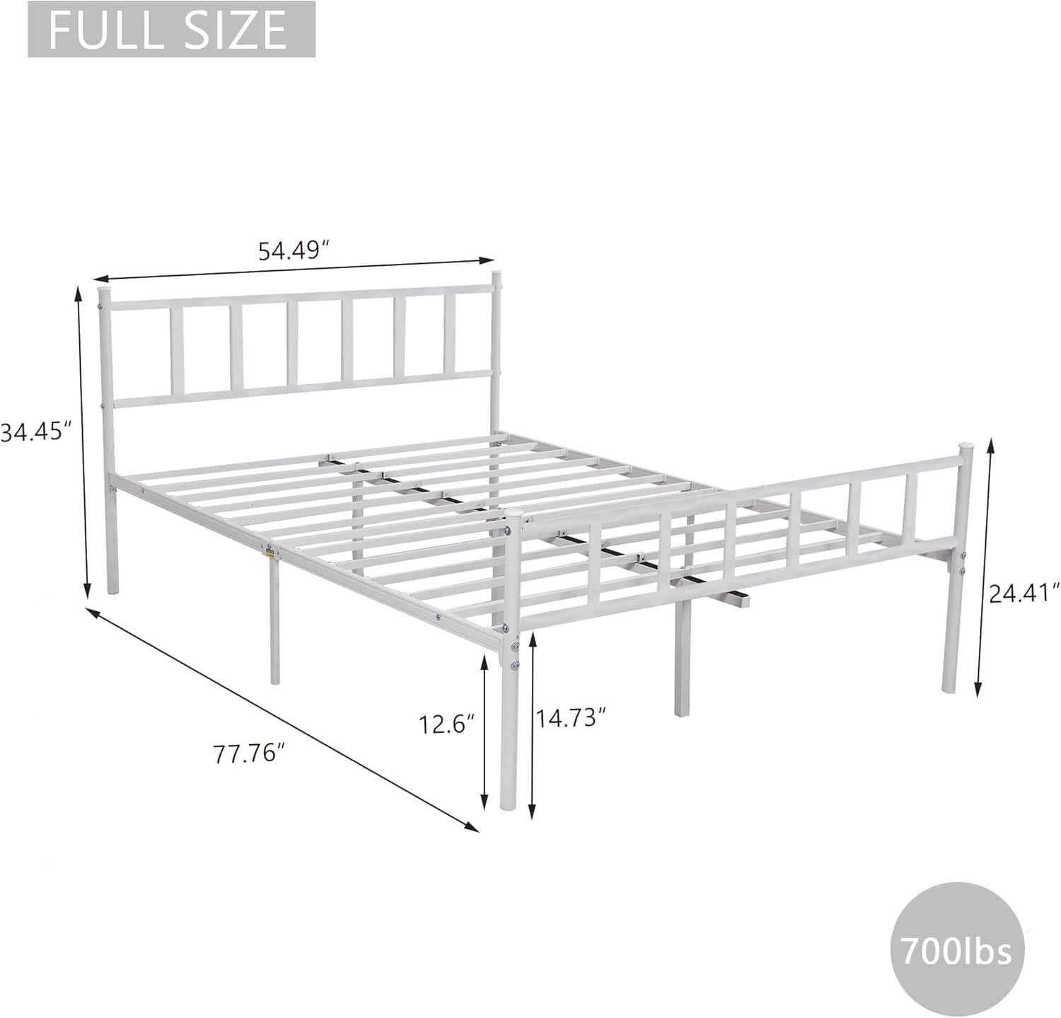alazyhome Full Size Classic Metal Platform Bed Frame-Mattress Foundation Steel Slat Support, White