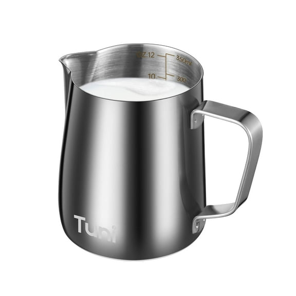 Tuni Milk Frothing Pitcher - 12oz/350ml Stainless Steel Milk Jug Steaming Cup, Milk Coffee Cappuccino Latte Art Steam Creamer Pitchers Milk Frother Pitcher