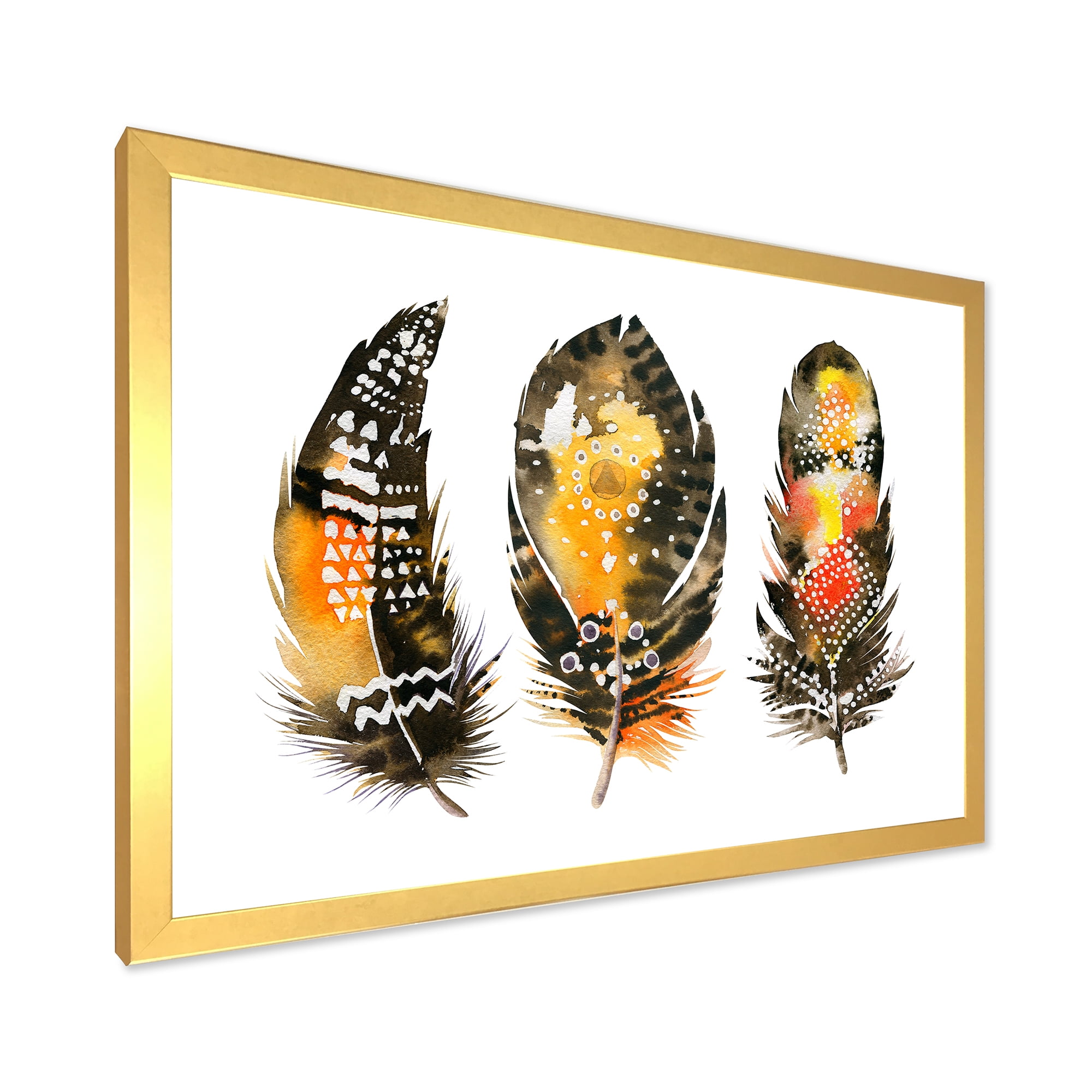 Designart 'Ethnic Boho Art Orange Feathers' Bohemian & Eclectic Framed Art Print