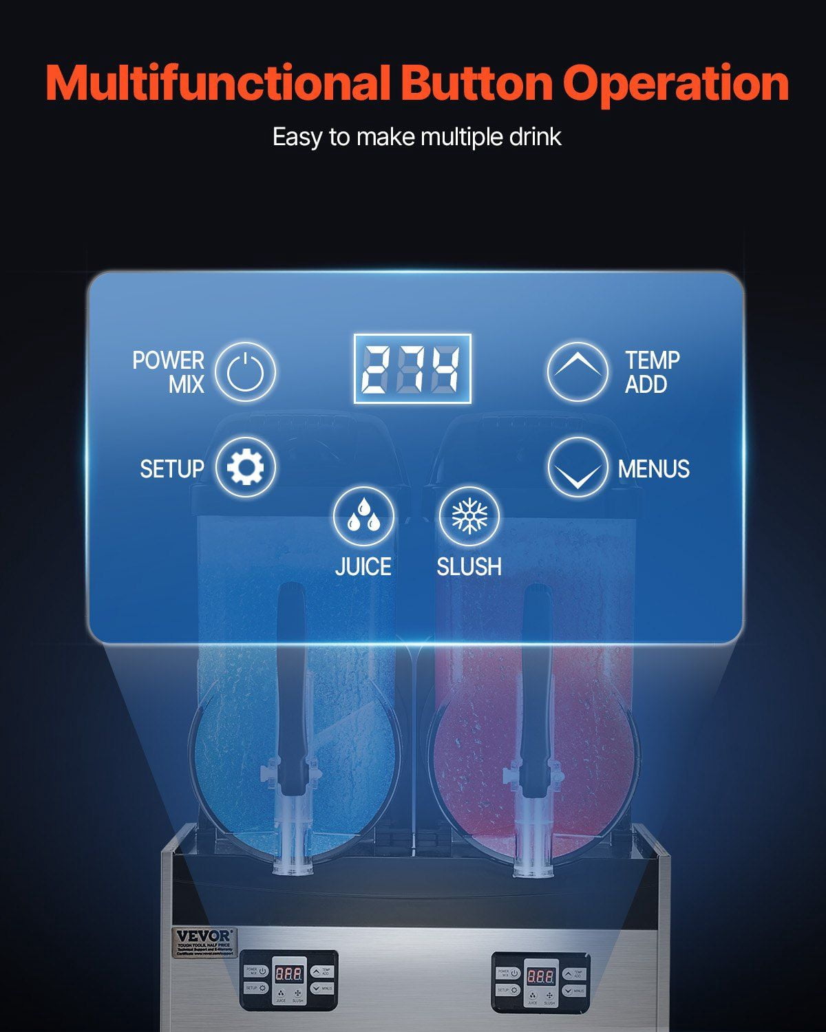CAFORKP 12Lx2 Stainless Steel Frozen Drink Maker, Commercial Slushie Machine for Restaurant Party
