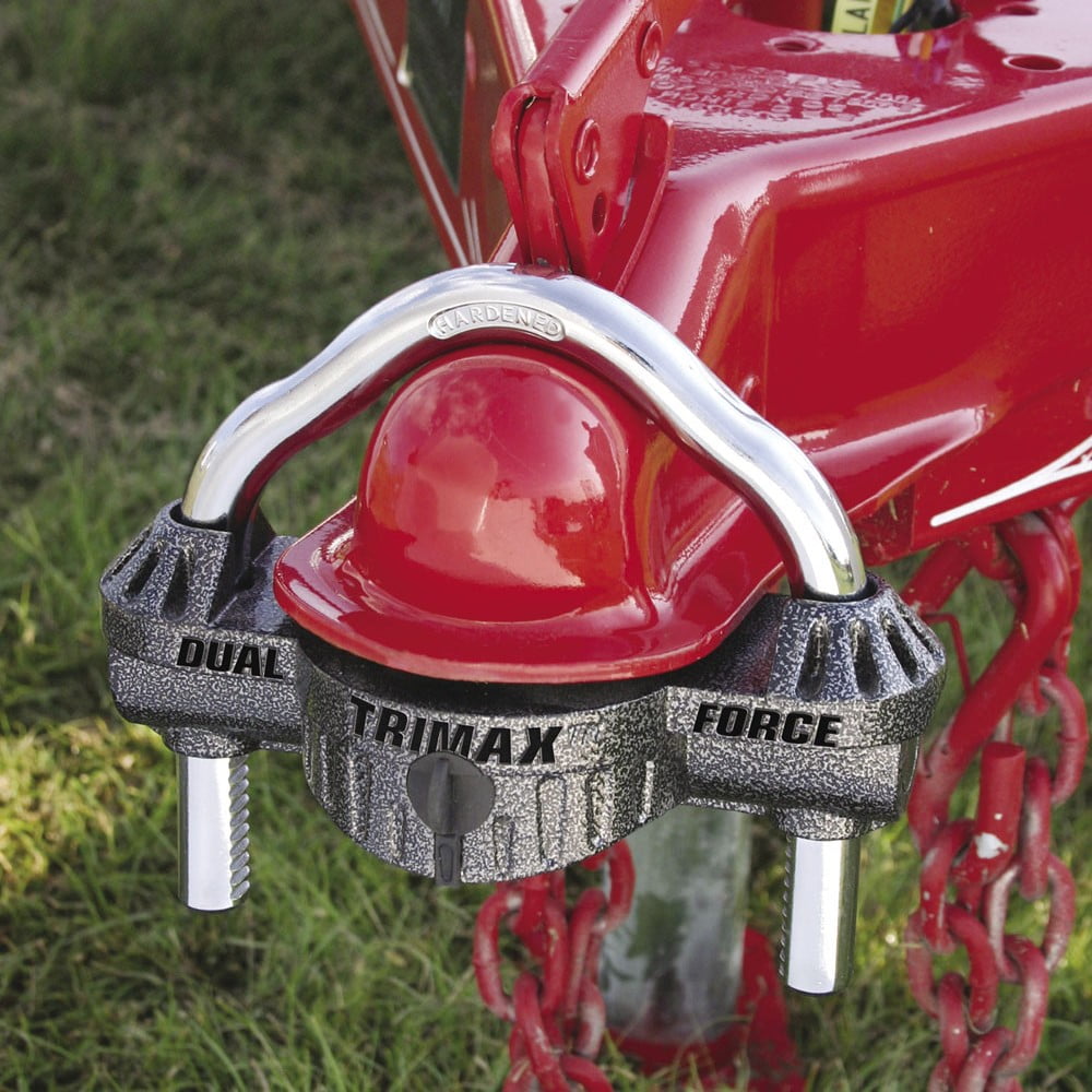 TRIMAX UMAX50 - Deluxe UNIVERSAL Dual-Purpose Trailer Coupler Lock w/ Integrated U-Lock Feature: 9/16″ Hardened Steel Shackle