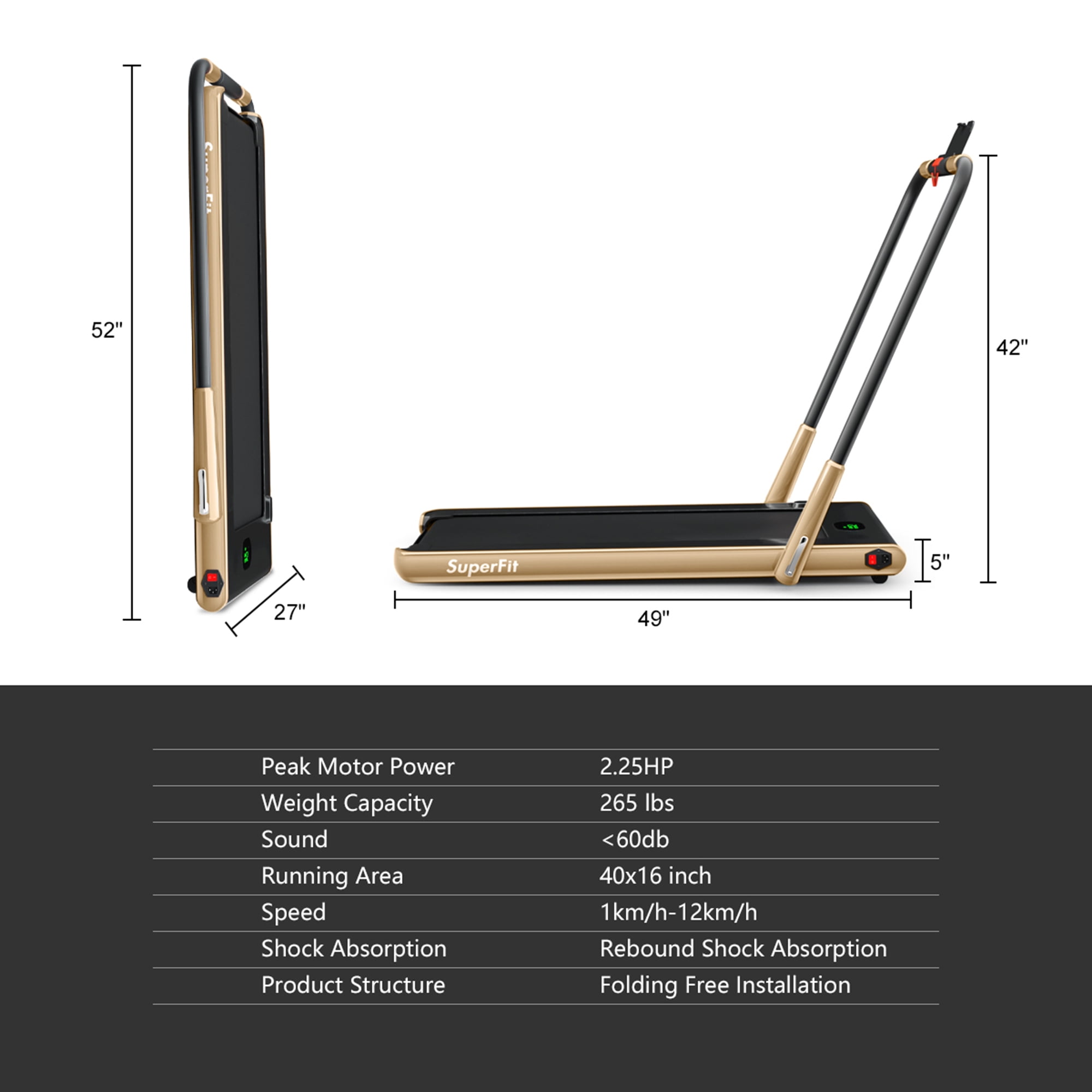 Gymax 2.25HP Under Desk Electric Pad Treadmill Running Machine Golden