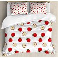 thumbnail image 1 of Apple Queen Size Duvet Cover Set, Hand Drawn Vibrant Fruit Slices Products of Summer Harvest Picnic Themed Nature, Decorative 3 Piece Bedding Set with 2 Pillow Shams, Eggshell Red, by Ambesonne, 1 of 3
