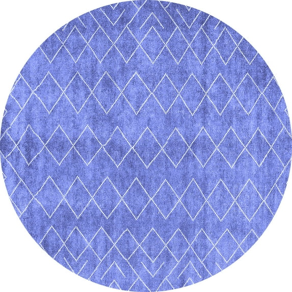 Ahgly Company Machine Washable Indoor Round Abstract Blue Contemporary Area Rugs, 7' Round