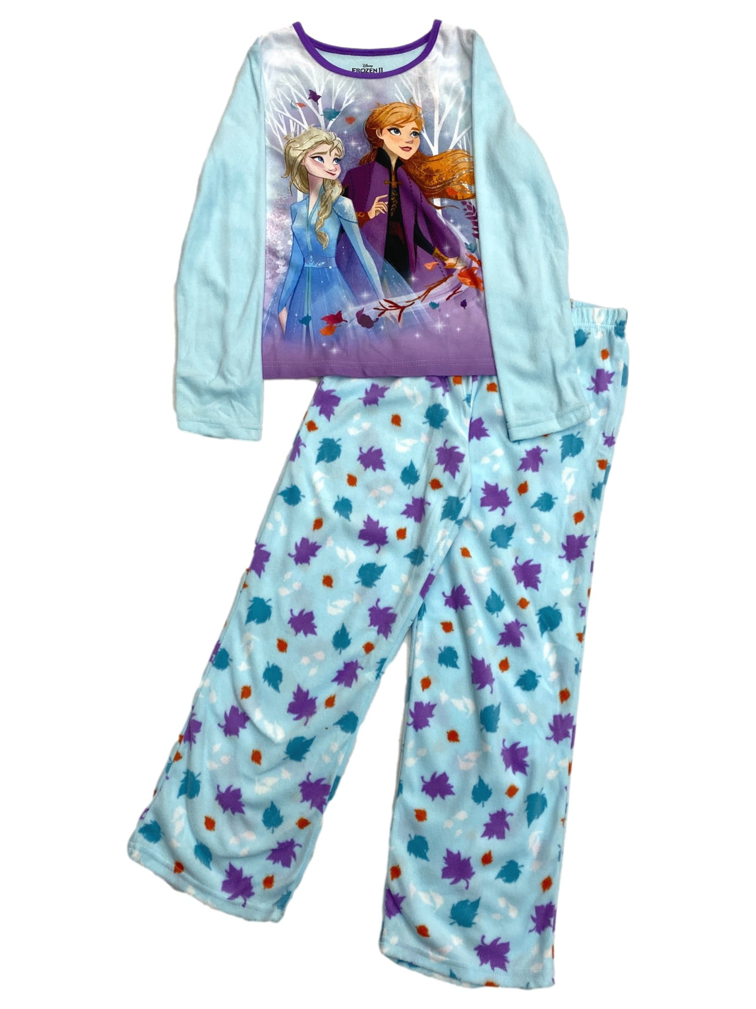 Disney Frozen Girls Blue Elsa & Anna Leaf Pajamas Sleep Set 10