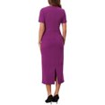 thumbnail image 3 of INSPIRE CHIC Women's Formal Dress Crewneck Short Sleeve Pleated Waist Dressy Work Sheath Dresses L Purple, 3 of 6