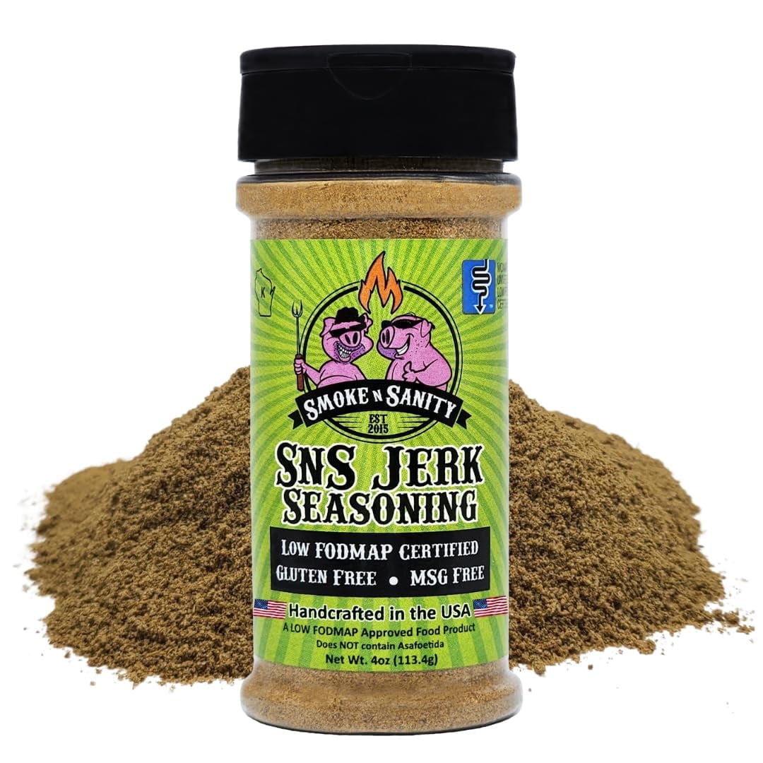 Smoke n Sanity SnS Jerk Seasoning - Certified Low FODMAP Seasoning - Gluten-Free - Certified Kosher - Dairy Free for Low FODMAP Foods (4.0 oz Shaker)