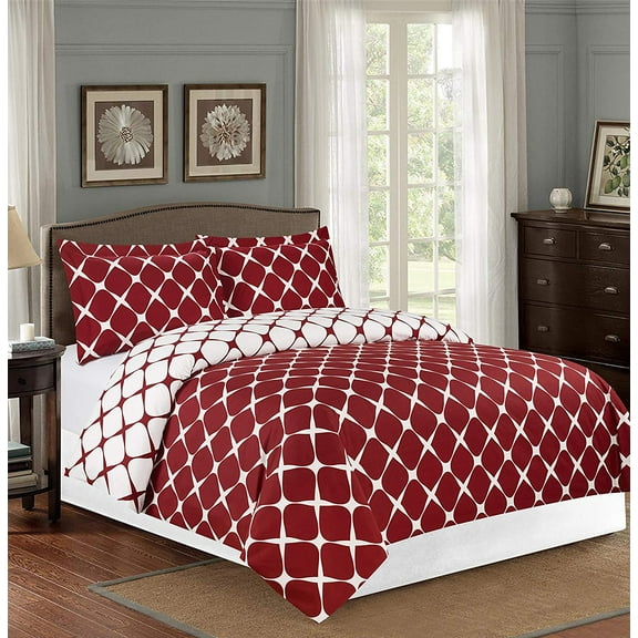 3-Piece Milano Trellis Pattern 2-Tone Printed Reversible Duvet Cover Set
