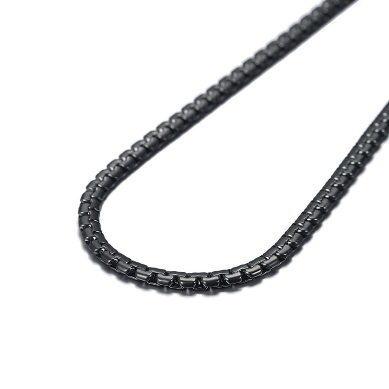 Black Stainless Steel Chain Necklace for Men Black Rhodium Round Box Chain  Men's Necklace Black Jewelry for Men Modern Chain 