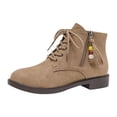 thumbnail image 6 of Women's Lace up Chunky Heel Ankle Boots Suede Round Toe Side Zipper with Bead Tassel Casual Dressy Short Riding Booties, 6 of 6