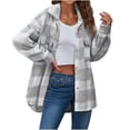 thumbnail image 2 of Meichang Jackets for Women Fleece Long Sleeve Shacket Plaid Print Outwear Lapel Button Down Coat with Pockets Fall, 2 of 7