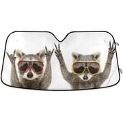 Bestwell Funny Raccoons Car Sun Shade with Foldable UV Ray Sun Visor General Purpose Front Windshield Sun Shade Protector for Keep Your Car Cool (55" x 27.6")