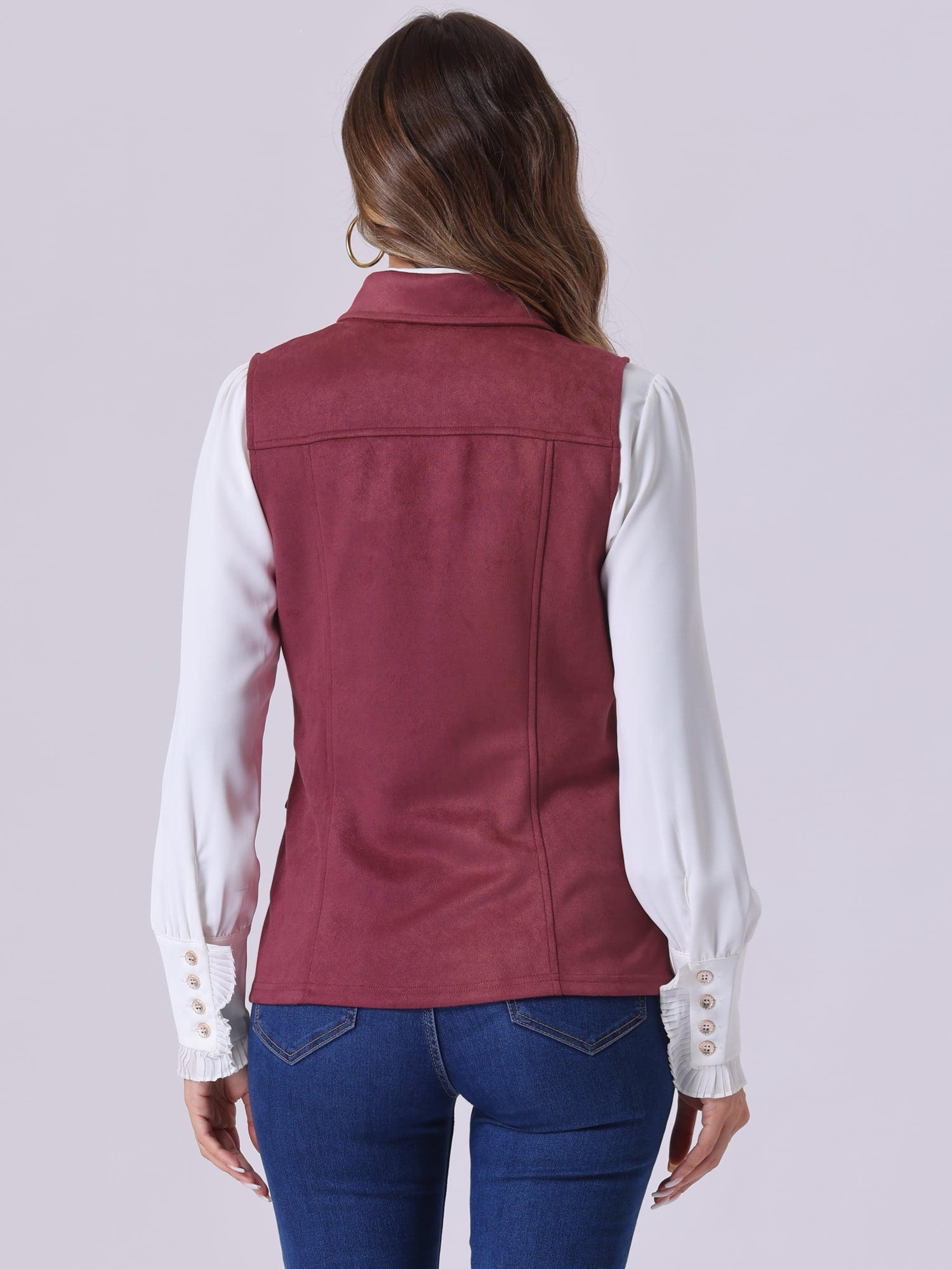 DARING DIVA Women's Rustic Button Up Utility Anorak Cargo Vest S Burgundy