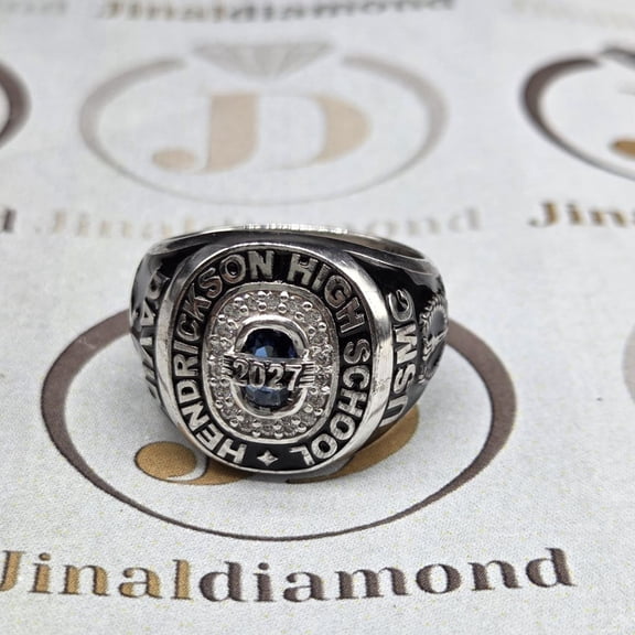 Personalized Men’s High School Class Ring Year 2027 And Name Engraved Silver-Tone Alloy Fashion Statement Ring 925 Sterling Silver