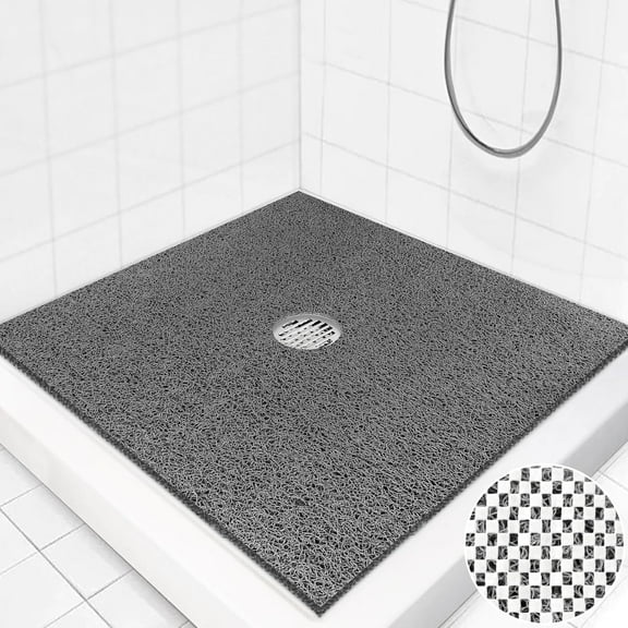 Square Shower Mat Non Slip: 36 x 36 Inch Extra Large Loofah Shower Mats for Inside Shower - Anti Slip Shower Stall Matt with Drain Hole in Middle