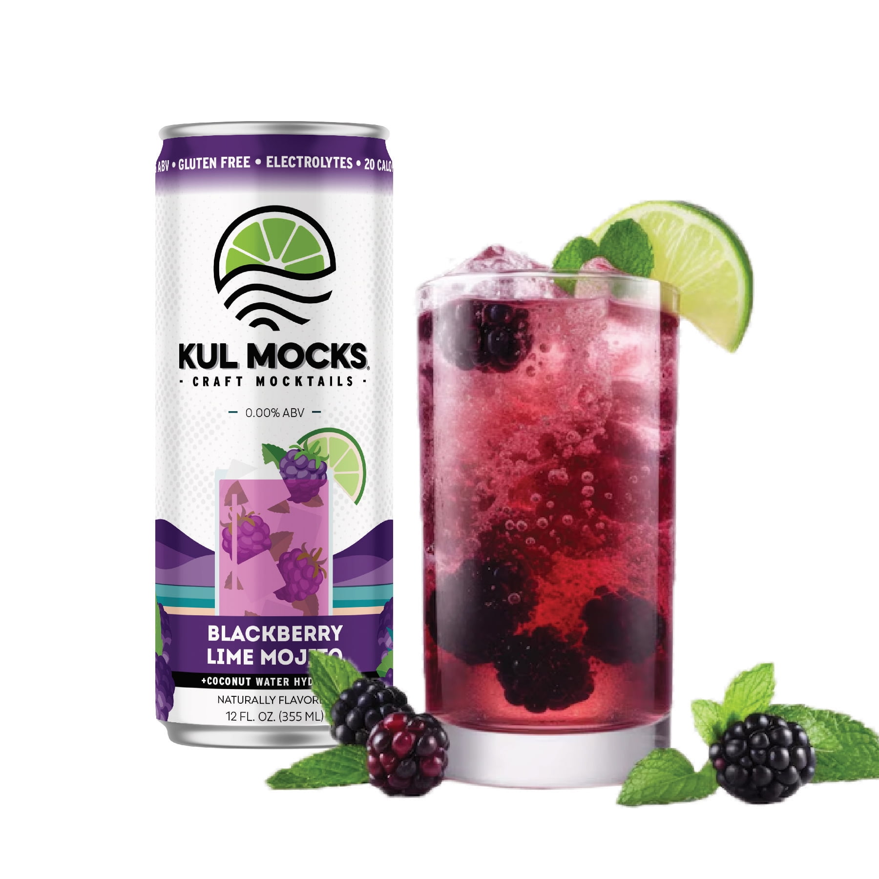 KUL MOCKS Blackberry Lime Mojito Mocktail 4 Pack Non-Alcoholic