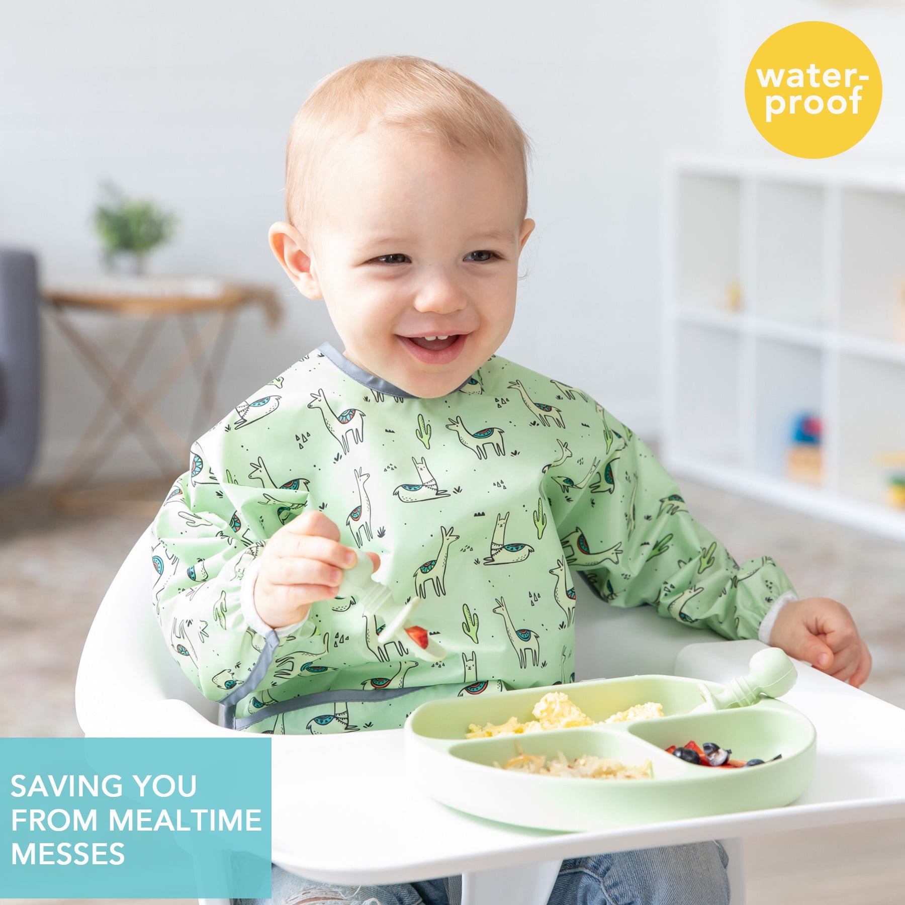 Bumkins , Sleeved Bib for Baby and Toddler Ages 6-24 Mos - Llama