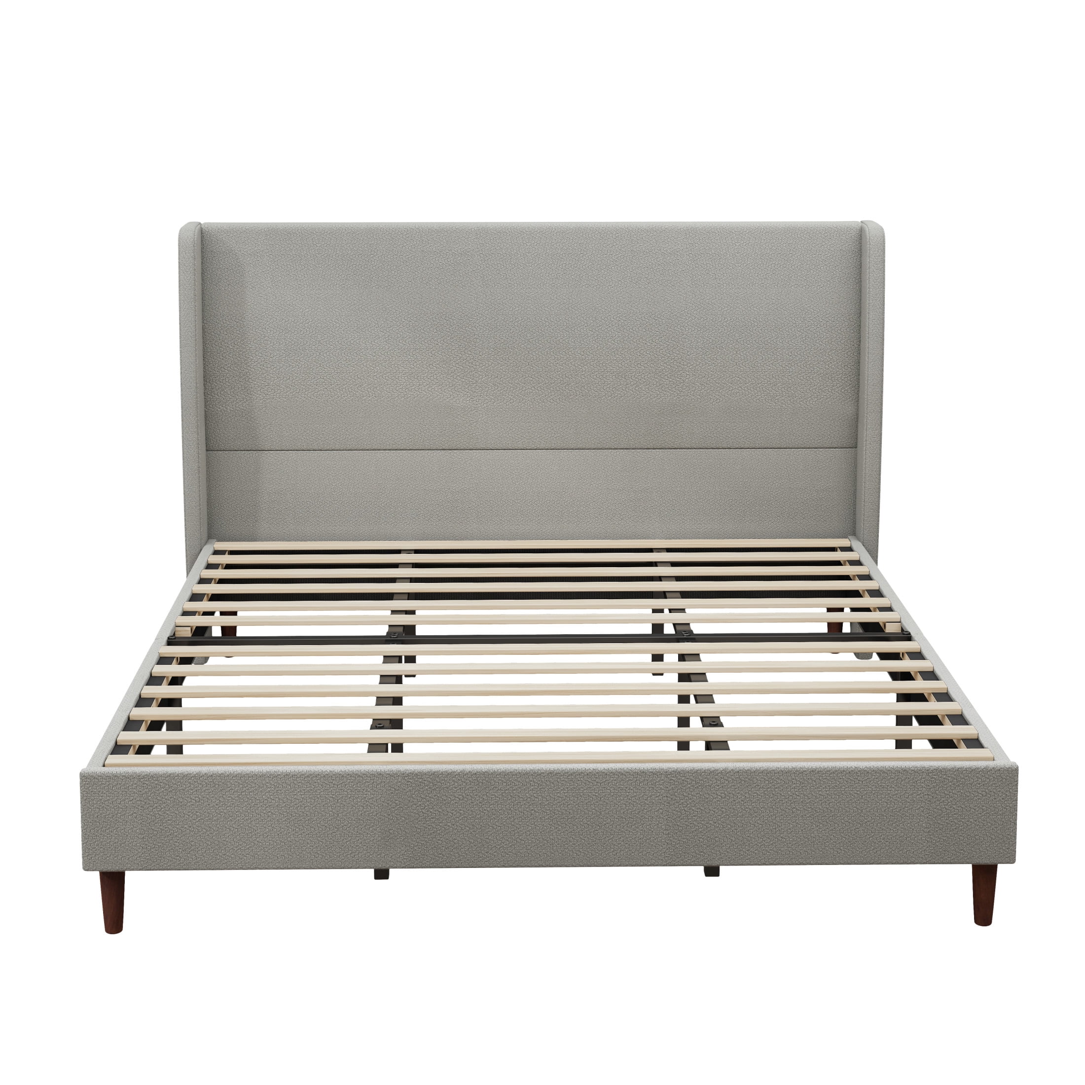 GDF Studio King Size Chenille Upholstered Bed with High Headboard & Wood Slat Support, Light Gray