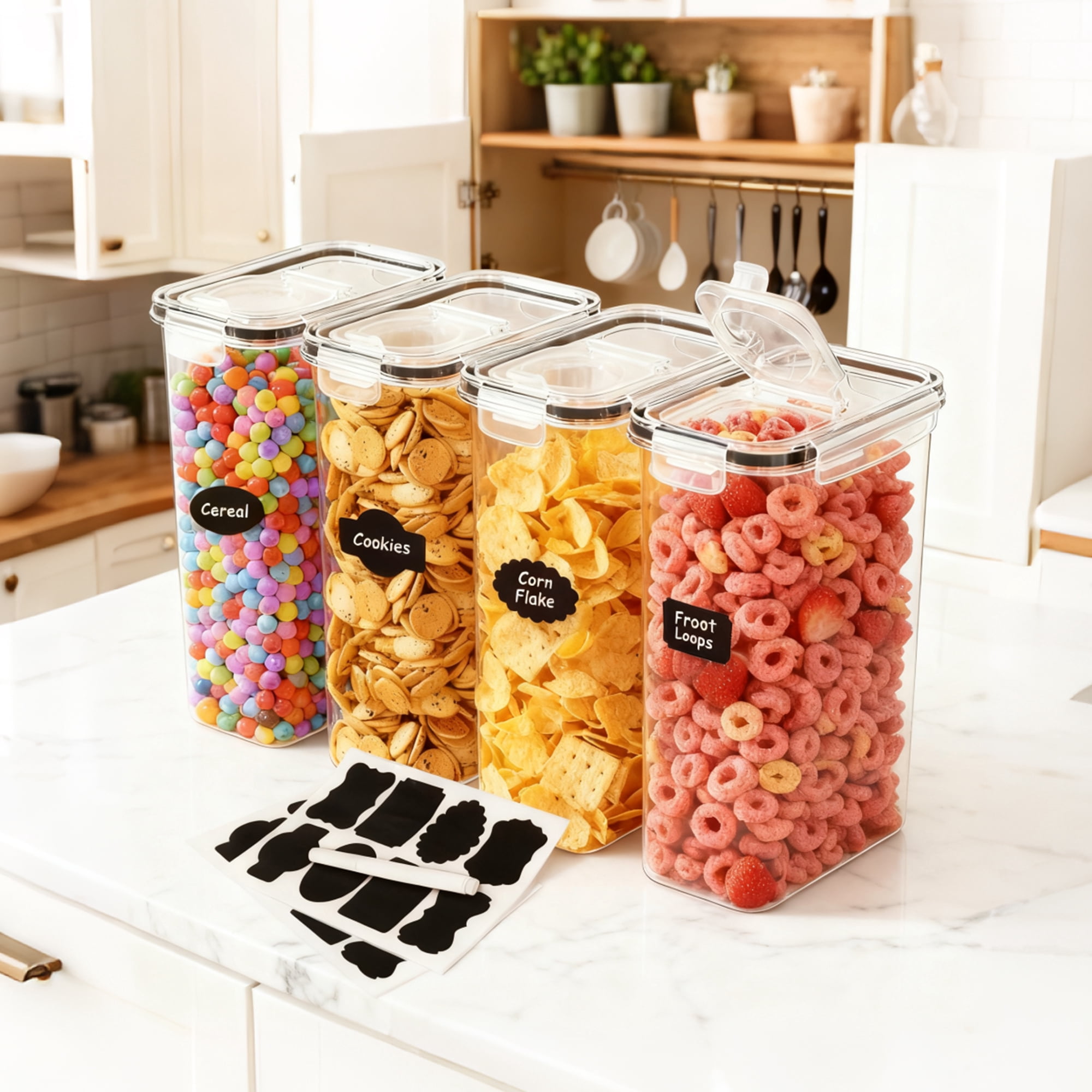 GARITIN Cereal Container, Airtight Food Storage Containers, Plastic Cereal Storage Containers with Lids, Cereal Dispenser Keeper for Dry Food, Kitchen Pantry Organization Containers, 135 fl oz