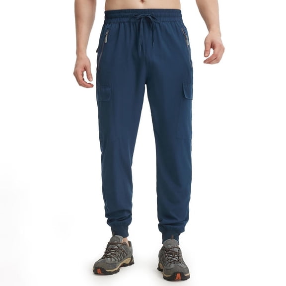 Men's Lightweight Joggers-Quick Dry Cargo Hiking Pants Track Running Workout Athletic Travel Casual Outdoor Navy Blue S