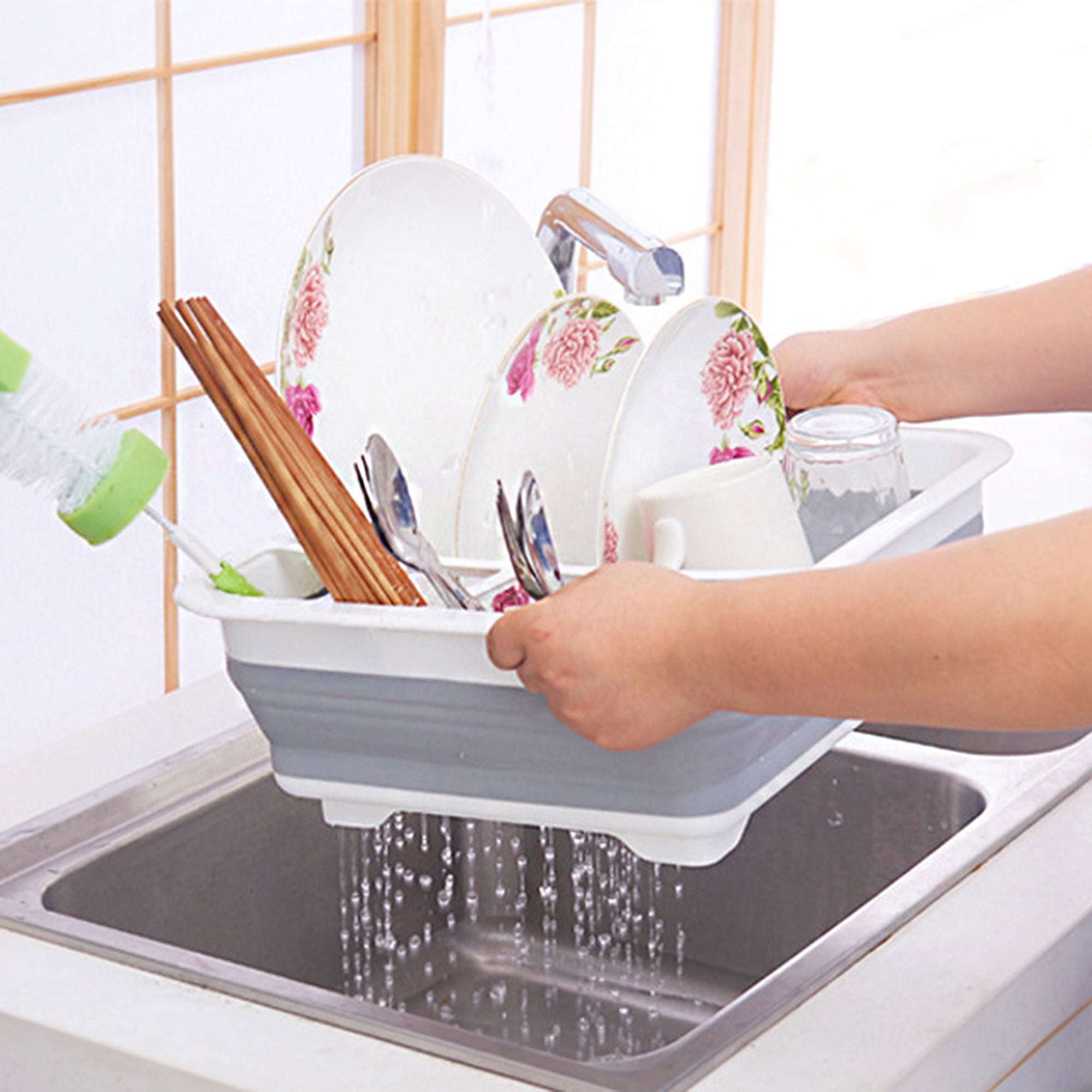 IMAGE Antimicrobial Dish Drying Rack Collapsible Dish Extra Large