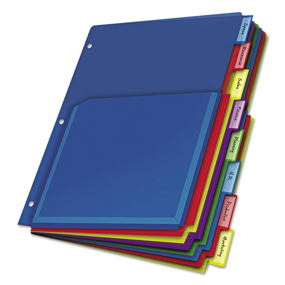 Cardinal 84013 11 x 8.5 Expanding Pocket 8-Tab Index Dividers - Assorted (8/Pack)